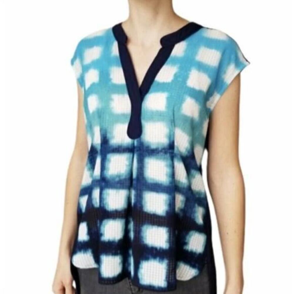 Postmark Anthropologie Egress Split Neck Blue Tunic Top Shirt Tank Small medium